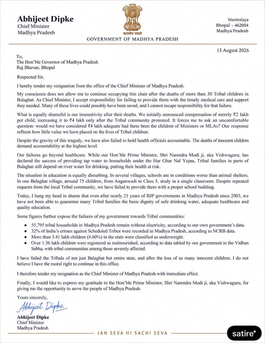 Dipke in Balaghat: Satire CM Resignation After Tribal Child Deaths